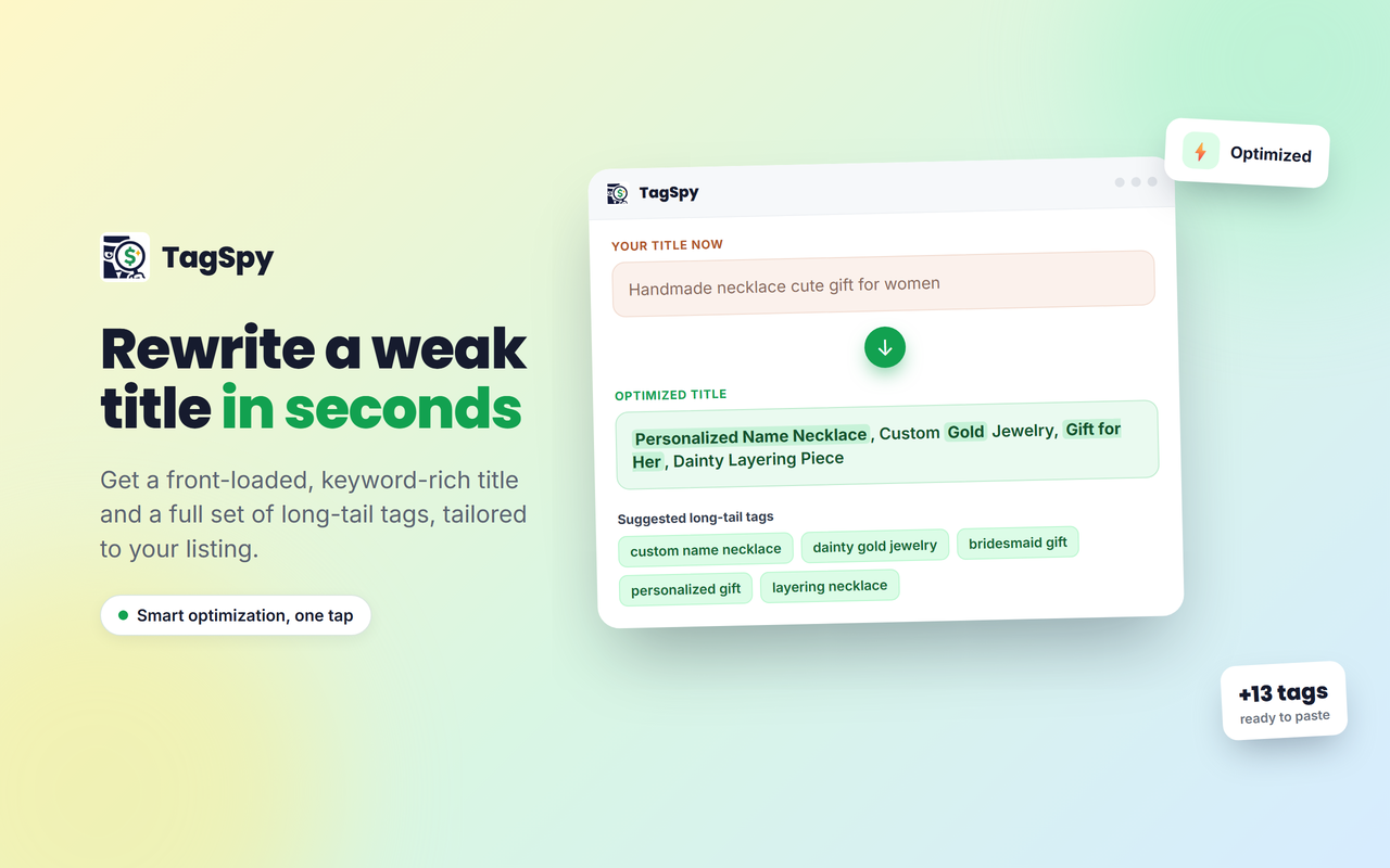 TagSpy optimizing an Etsy title